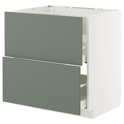 METOD / MAXIMERA Mobile piano cott/cappa int/casset, bianco/Nickebo grigio-verde opaco, 80x60 cm