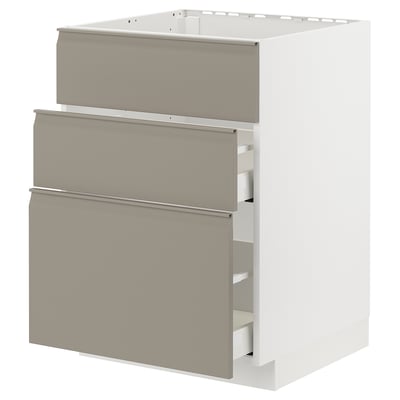 METOD / MAXIMERA Mobile piano cott/cappa int/casset, bianco/Upplöv beige scuro opaco, 60x60 cm