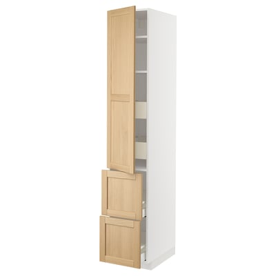 METOD / MAXIMERA Mobile/ripiani/4cassetti/anta/2fron, bianco/Forsbacka rovere, 40x60x220 cm