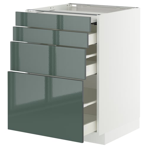 METOD / MAXIMERA Mobile/superficie estr/3 cassetti, bianco/Kallarp grigio-verde scuro lucido, 60x60 cm