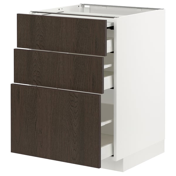 METOD / MAXIMERA Mobile/superficie estr/3 cassetti, bianco/Sinarp marrone, 60x60 cm