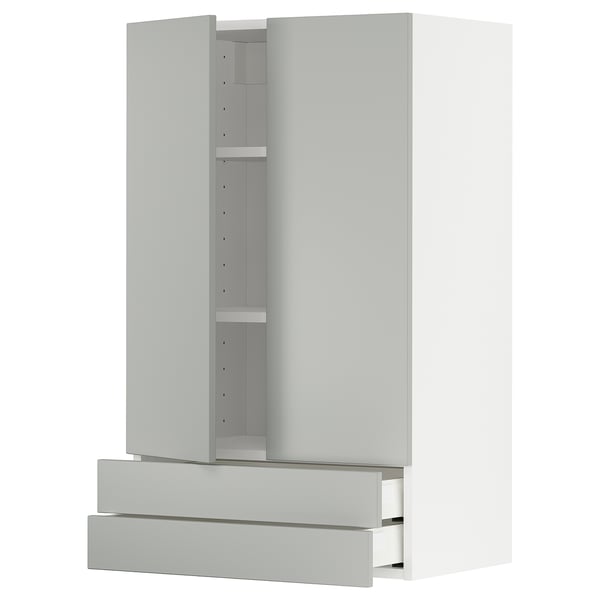 METOD / MAXIMERA Pensile con 2 ante/2 cassetti, bianco/Havstorp grigio chiaro, 60x100 cm