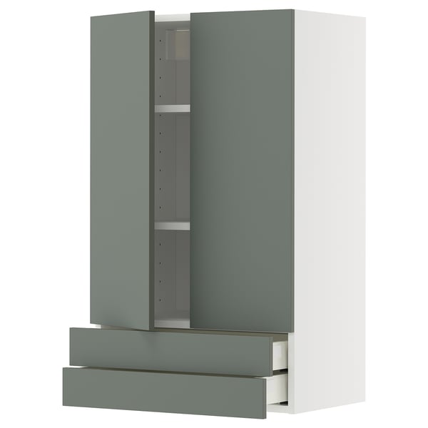 METOD / MAXIMERA Pensile con 2 ante/2 cassetti, bianco/Nickebo grigio-verde opaco, 60x100 cm