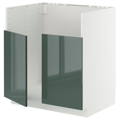 METOD Mob base lavello TALLSJÖN, bianco/Kallarp grigio-verde scuro lucido, 80x60 cm