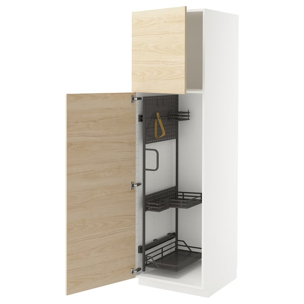 METOD Mobile alto con accessori pulizia, bianco/Askersund effetto frassino chiaro, 60x60x200 cm