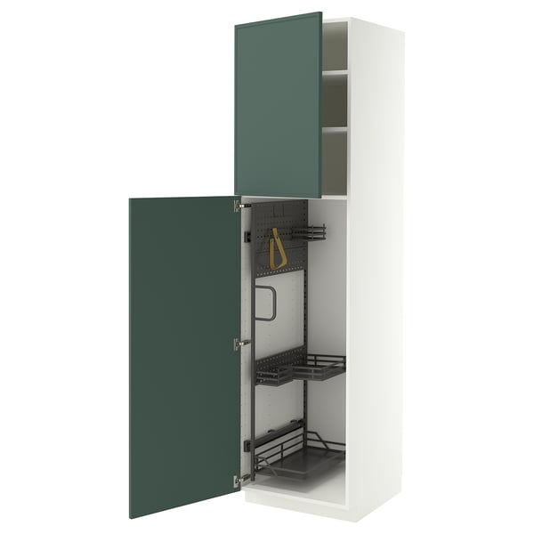 METOD Mobile alto con accessori pulizia, bianco/Aspudden grigio scuro-verde, 60x60x220 cm