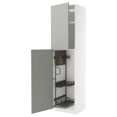 METOD Mobile alto con accessori pulizia, bianco/Havstorp grigio chiaro, 60x60x240 cm