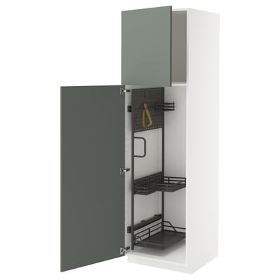 METOD Mobile alto con accessori pulizia, bianco/Nickebo grigio-verde opaco, 60x60x200 cm