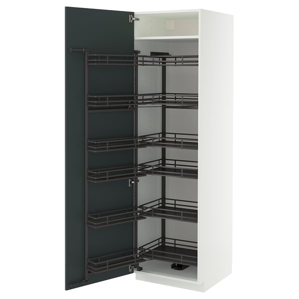 METOD Mobile alto con cestelli dispensa, bianco/Kallarp grigio-verde scuro lucido, 60x60x200 cm