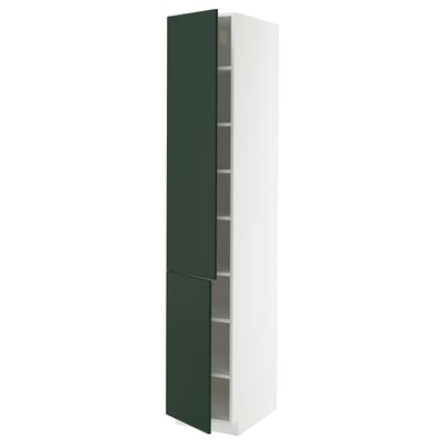 METOD Mobile alto con ripiani/2 ante, bianco/Havstorp verde intenso, 40x60x220 cm