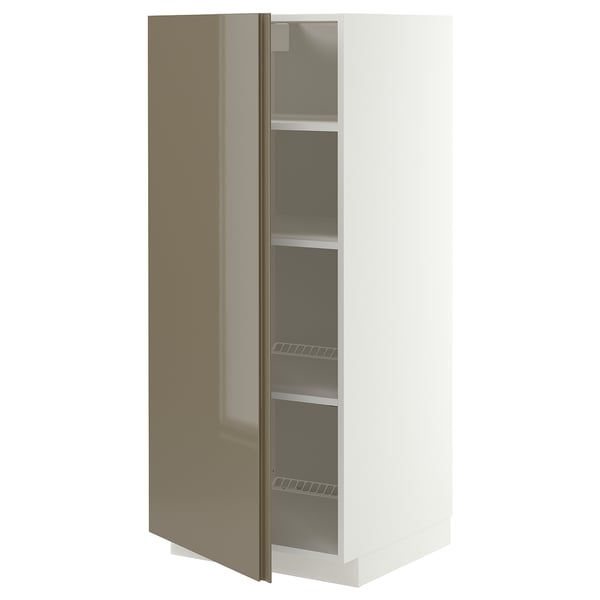 METOD Mobile alto con ripiani, bianco/VOXTORP grigio-marrone scuro lucido verticale, 60x60x140 cm