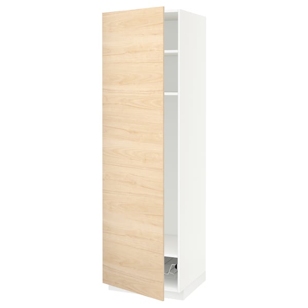 METOD Mobile alto con ripiani/cestello, bianco/Askersund effetto frassino chiaro, 60x60x200 cm