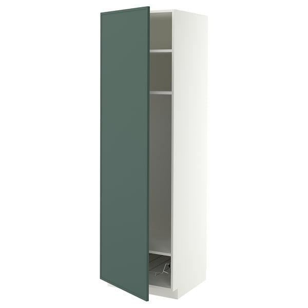 METOD Mobile alto con ripiani/cestello, bianco/Aspudden grigio scuro-verde, 60x60x200 cm