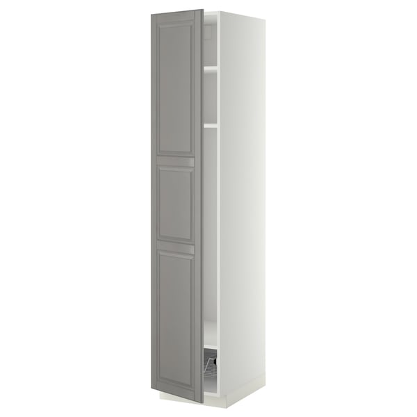 METOD Mobile alto con ripiani/cestello, bianco/Bodbyn grigio, 40x60x200 cm