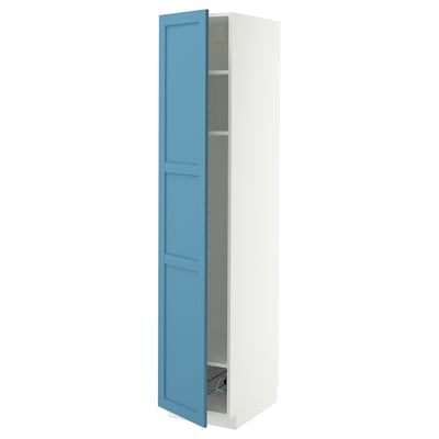 METOD Mobile alto con ripiani/cestello, bianco/Lerhyttan blu, 40x60x200 cm