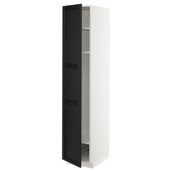 METOD Mobile alto con ripiani/cestello, bianco/Lerhyttan mordente nero, 40x60x200 cm