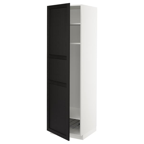 METOD Mobile alto con ripiani/cestello, bianco/Lerhyttan mordente nero, 60x60x200 cm