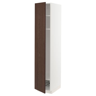 METOD Mobile alto con ripiani/cestello, bianco/Sinarp marrone, 40x60x200 cm