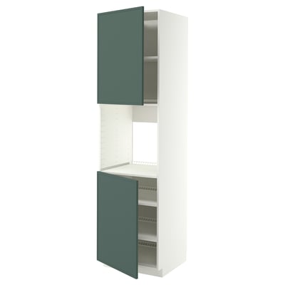 METOD Mobile alto forno, 2 ante/ripiani, bianco/Aspudden grigio scuro-verde, 60x60x220 cm