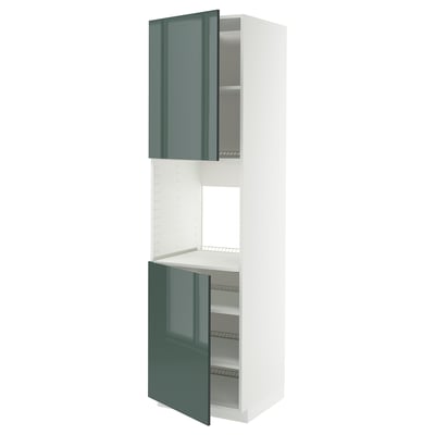 METOD Mobile alto forno, 2 ante/ripiani, bianco/Kallarp grigio-verde scuro lucido, 60x60x220 cm