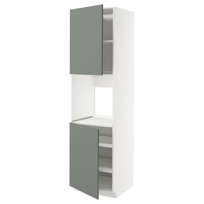 METOD Mobile alto forno, 2 ante/ripiani, bianco/Nickebo grigio-verde opaco, 60x60x220 cm