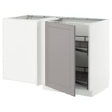 METOD Mobile base angolare/cestello estr., bianco/Bodbyn grigio, 128x68 cm
