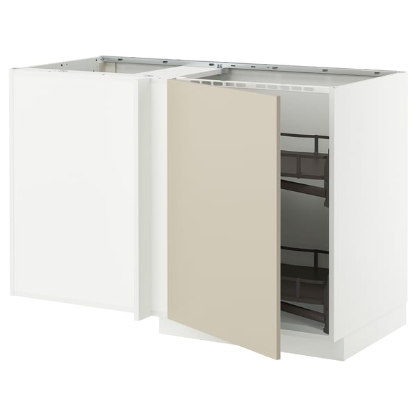 METOD Mobile base angolare/cestello estr., bianco/Havstorp beige, 128x68 cm