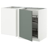 METOD Mobile base angolare/cestello estr., bianco/Nickebo grigio-verde opaco, 128x68 cm