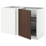 METOD Mobile base angolare/cestello estr., bianco/Sinarp marrone, 128x68 cm