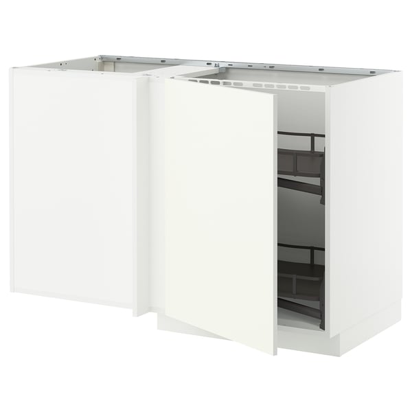 METOD Mobile base angolare/cestello estr., bianco/Vallstena bianco, 128x68 cm