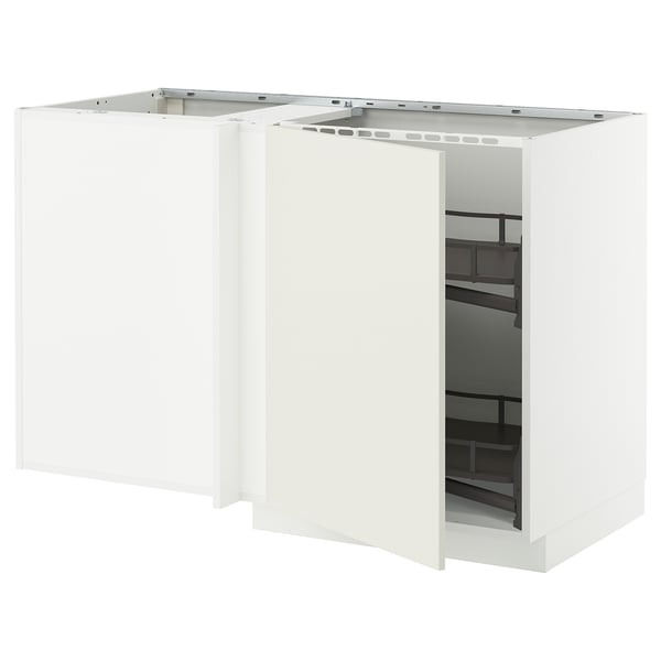 METOD Mobile base angolare/cestello estr., bianco/Veddinge bianco, 128x68 cm