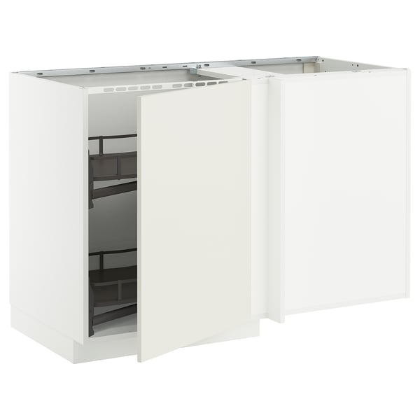 METOD Mobile base angolare/cestello estr., bianco/Veddinge bianco, 128x68 cm