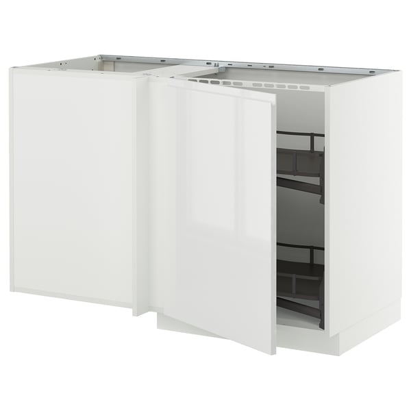 METOD Mobile base angolare/cestello estr., bianco/Voxtorp lucido/bianco, 128x68 cm