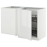 METOD Mobile base angolare/cestello estr., bianco/Voxtorp lucido/bianco, 128x68 cm