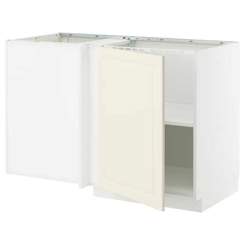 METOD Mobile base angolare con ripiano, bianco/Bodbyn bianco sporco, 128x68 cm