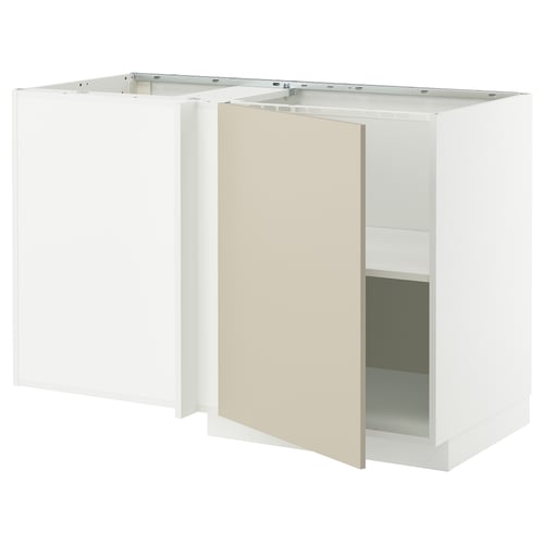 METOD Mobile base angolare con ripiano, bianco/Havstorp beige, 128x68 cm
