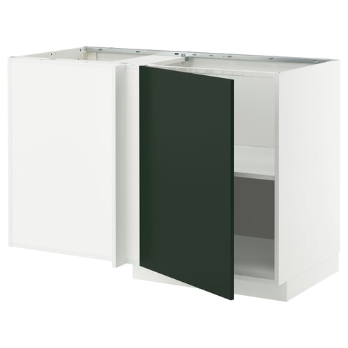 METOD Mobile base angolare con ripiano, bianco/Havstorp verde intenso, 128x68 cm