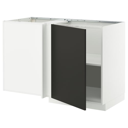 METOD Mobile base angolare con ripiano, bianco/Nickebo antracite opaco, 128x68 cm