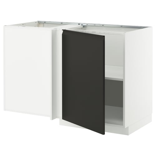 METOD Mobile base angolare con ripiano, bianco/Upplöv antracite opaco, 128x68 cm