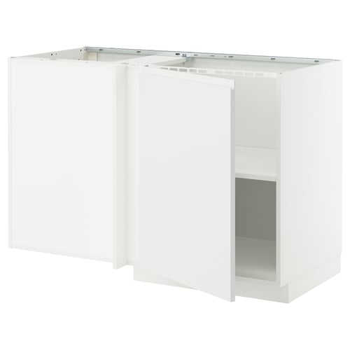 METOD Mobile base angolare con ripiano, bianco/Voxtorp bianco opaco, 128x68 cm