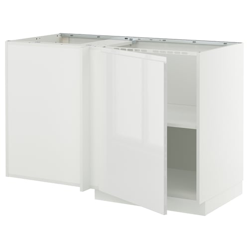 METOD Mobile base angolare con ripiano, bianco/Voxtorp lucido/bianco, 128x68 cm