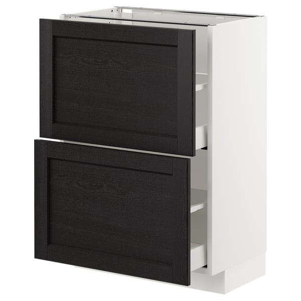 METOD Mobile base con 2 cassetti, bianco/Lerhyttan mordente nero, 60x37 cm
