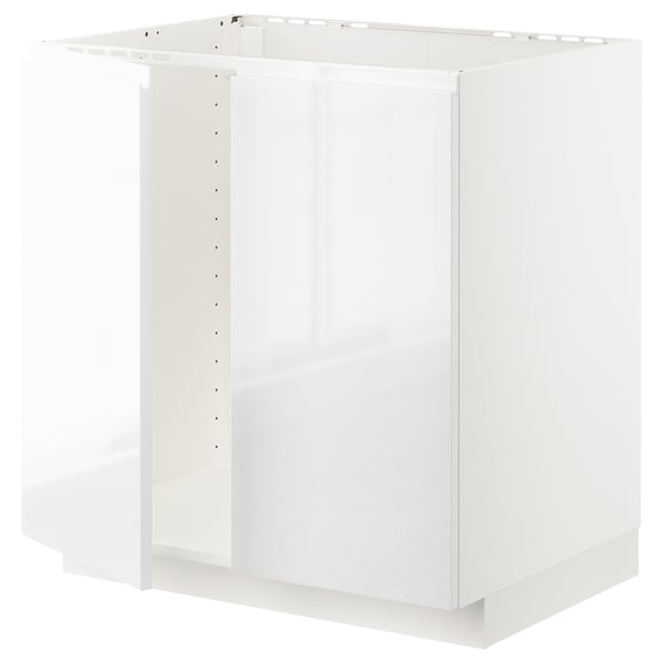 METOD Mobile base per lavello + 2 ante, bianco/Voxtorp lucido/bianco, 80x60 cm