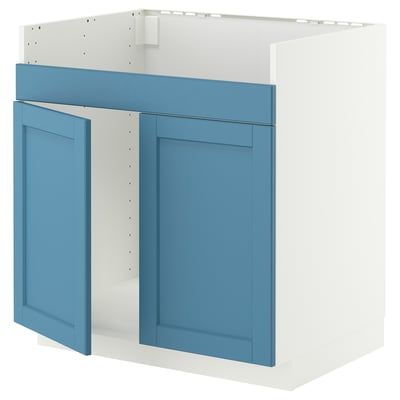 METOD Mobile base per lavello 2vas HAVSEN, bianco/Lerhyttan blu, 80x60 cm