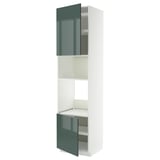 METOD Mobile forno/micro, 2 ante/ripiani, bianco/Kallarp grigio-verde scuro lucido, 60x60x240 cm