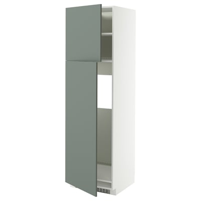 METOD Mobile frigo/2 ante, bianco/Nickebo grigio-verde opaco, 60x60x200 cm