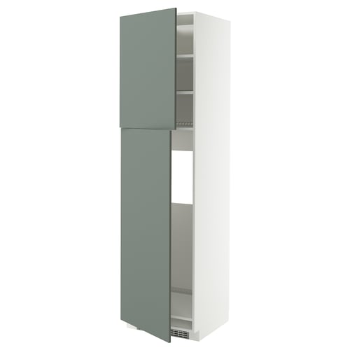 METOD Mobile frigo/2 ante, bianco/Nickebo grigio-verde opaco, 60x60x220 cm