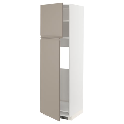 METOD Mobile frigo/2 ante, bianco/Upplöv beige scuro opaco, 60x60x200 cm