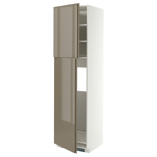 METOD Mobile frigo/2 ante, bianco/VOXTORP grigio-marrone scuro lucido verticale, 60x60x220 cm