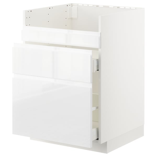 METOD Mobile lavello HAVSEN/3front/2cass, bianco Maximera/Voxtorp lucido/bianco, 60x60 cm